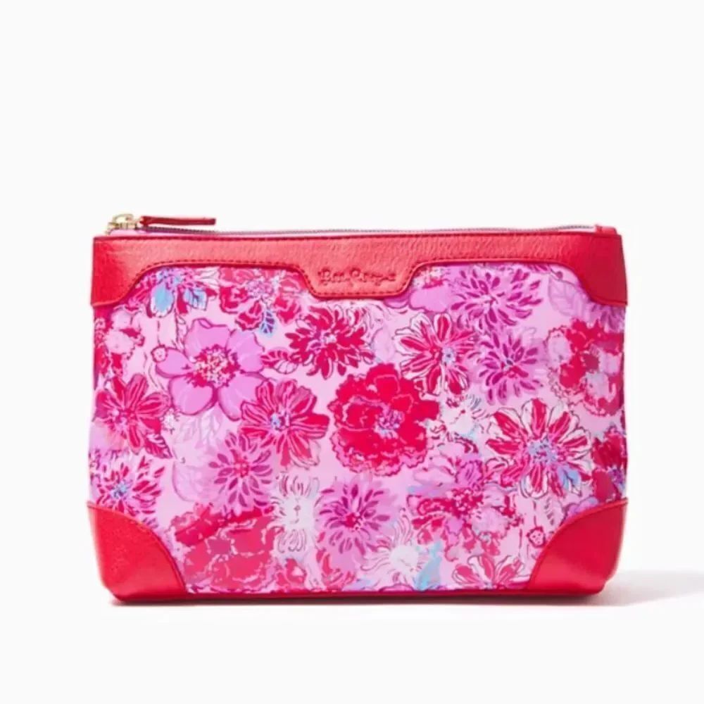 Lilly Pulitzer Printed Pouch in Lilac Thistle in the Wild Flowers Red and Pink